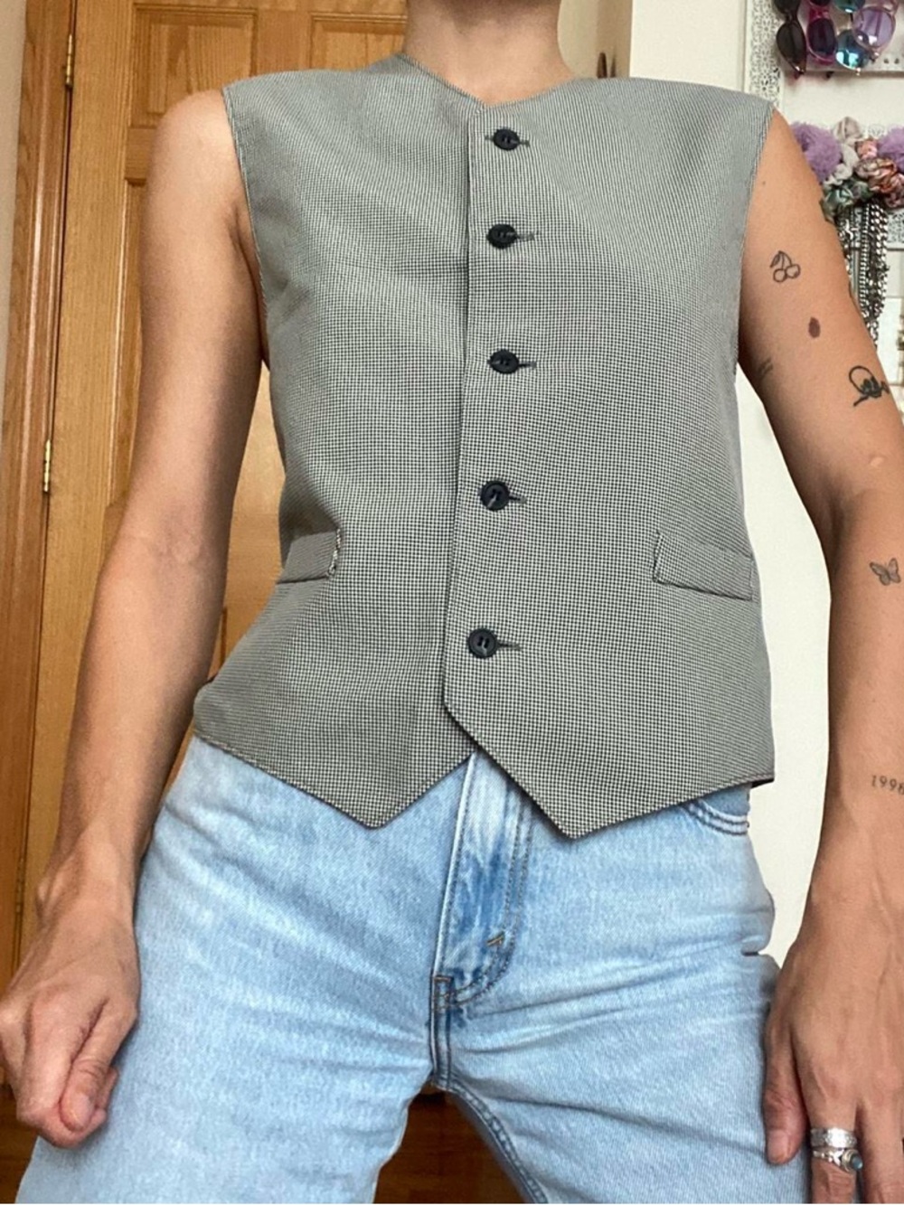 Tailored Houndstooth Gray Men's Waistcoat Vest